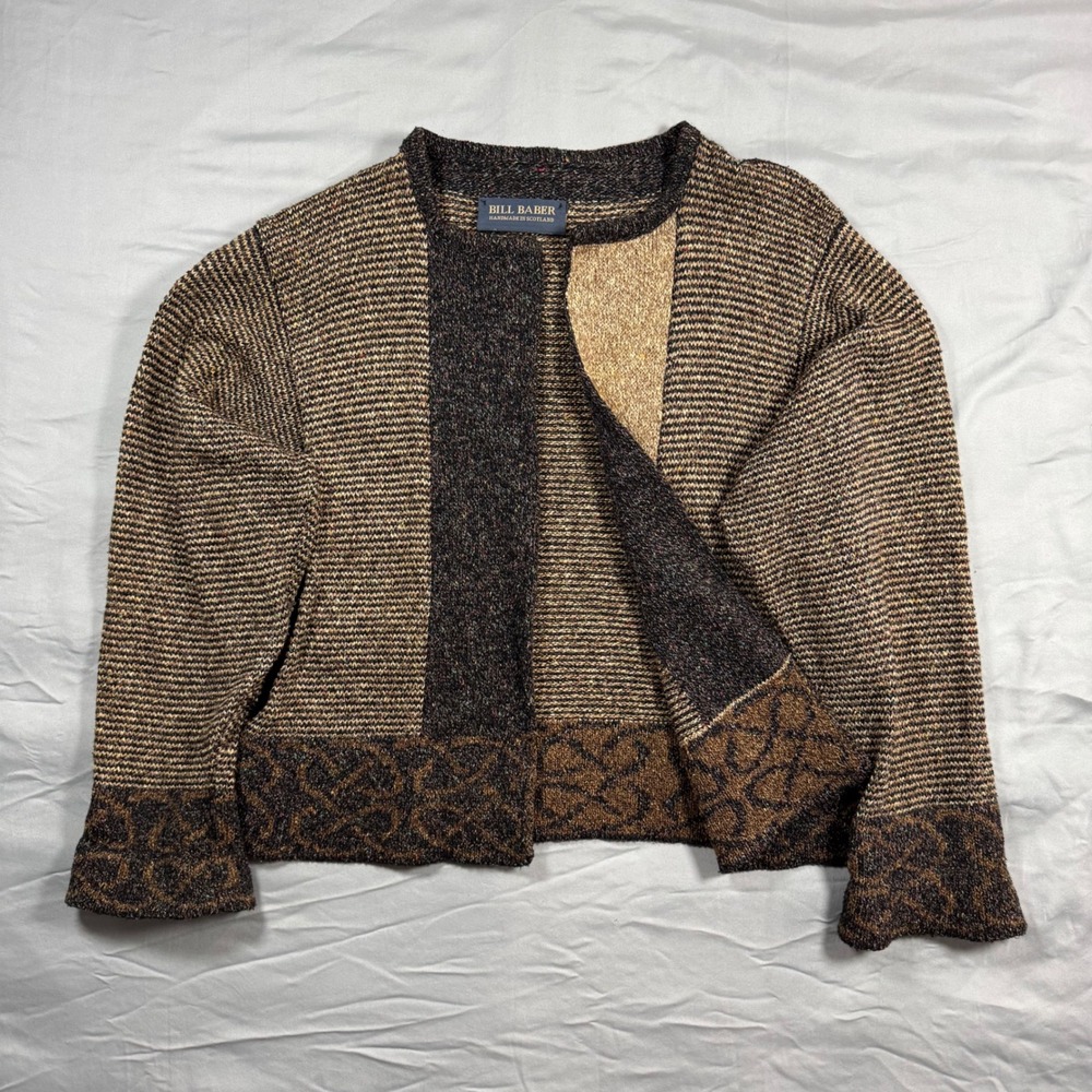 Bill Baber Open Front Knit Cardigan Handmade Scotland Brown Textured Rustic